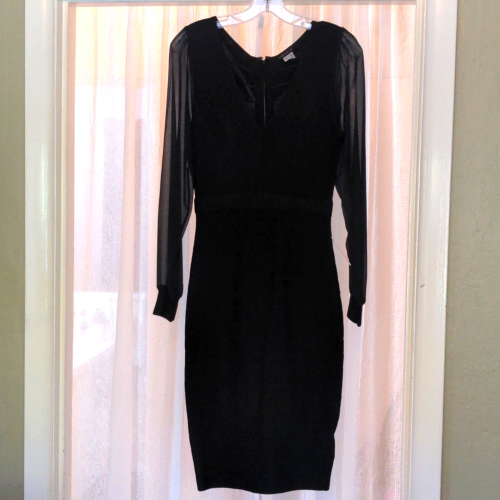 New Venus black bandage dress with mesh sleeves in size small.